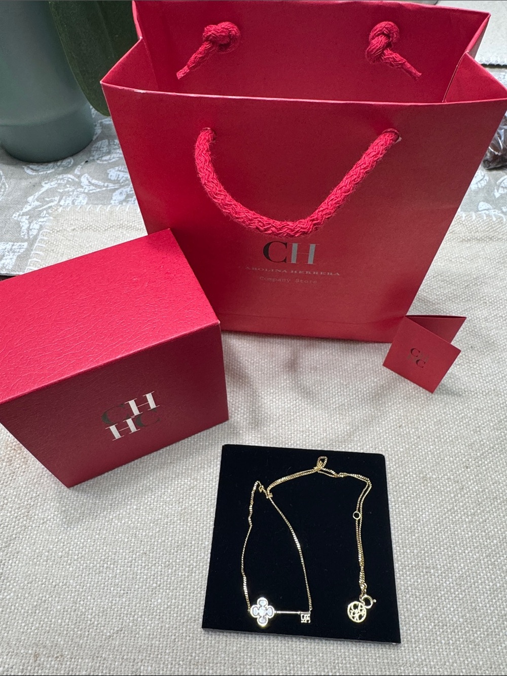 Carolina Herrera Gold Clover Key Pendant Necklace